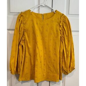 Universal Thread Mustard Yellow Eyelet Cottagecore Peasant Blouse Med